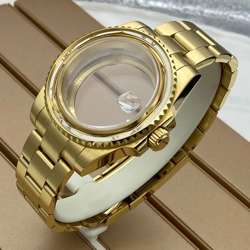 לseiko Nh35 Nh36 חיוג תנועה שעונים של גברים 40mm זהב מקרה חלק ספיר זכוכית פלדה אל חלד רצועת שעון צמיד צוללן - 2
