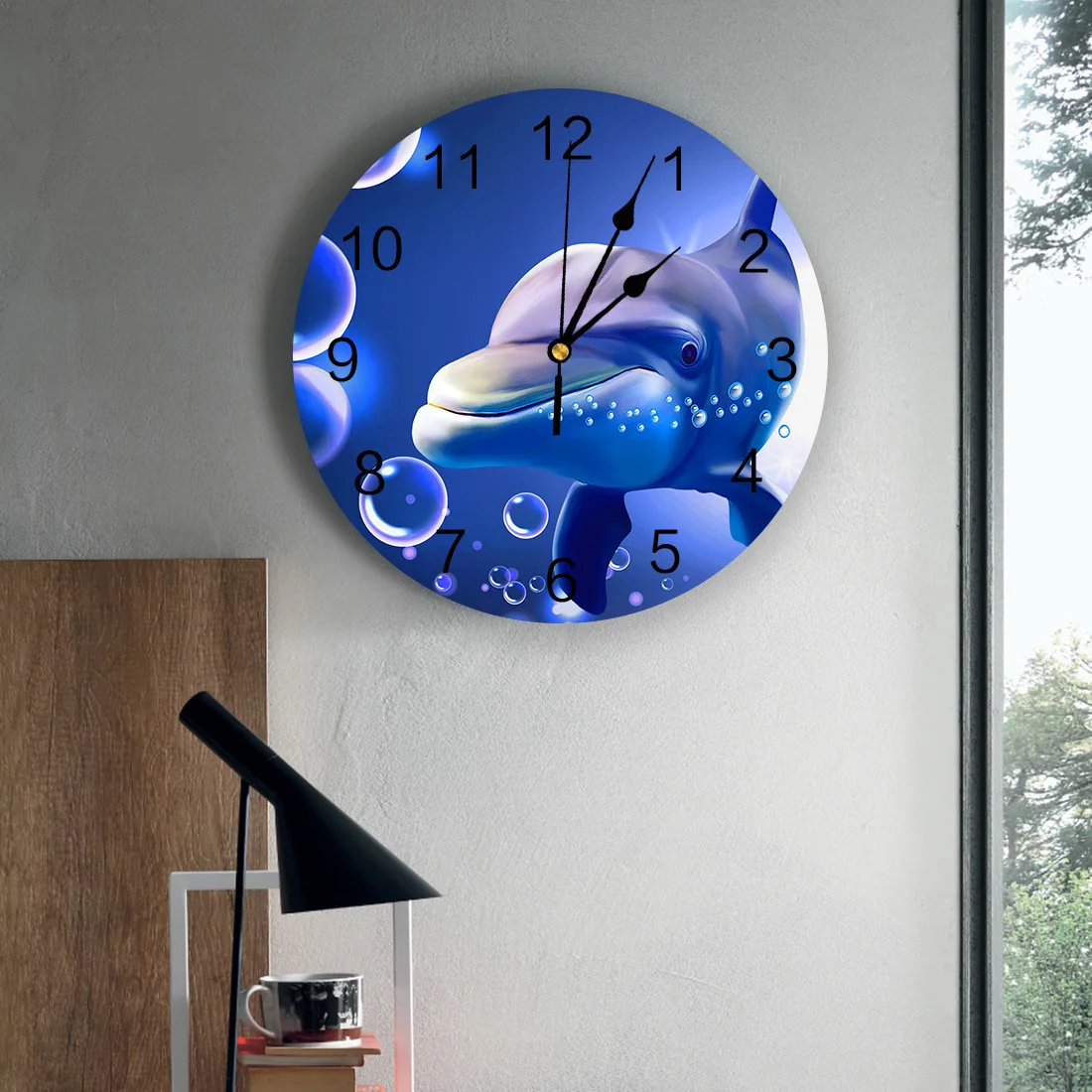 דולפין בועות איור השינה שעון קיר מודרני גדול מטבח, פינת אוכל עגול שעוני קיר הסלון לצפות עיצוב הבית - 2