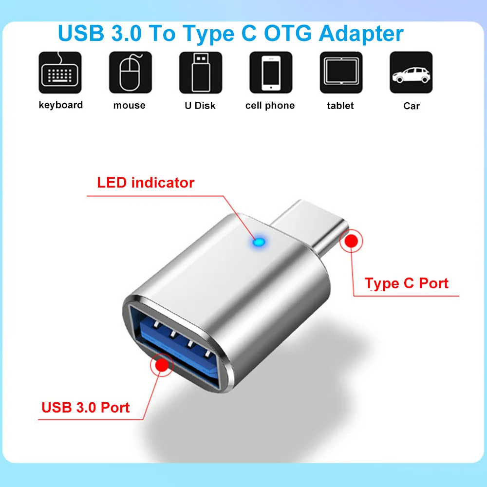 USB 3.0 להקליד C מתאם OTG USB Type C ממיר USB נקבה ל-USB C מחבר עם LED Indictor עבור Samsung פוקו Xiaomi Mi - 2