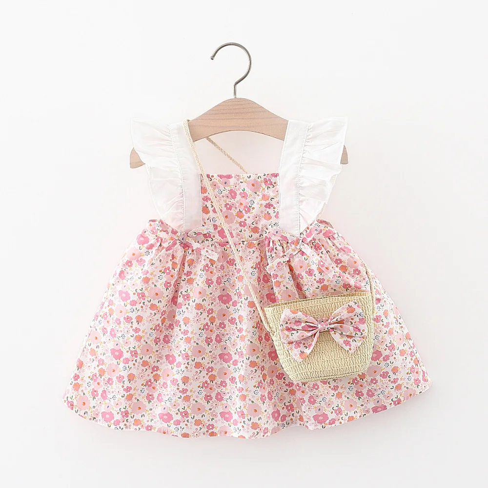 2Pcs/Set וינטג ' ילדה שמלות קיץ כותנה דק פעוטות ילדים תחפושת ללא שרוולים תינוקות בגדים לשלוח תיק 0 ל-4 Y - 2