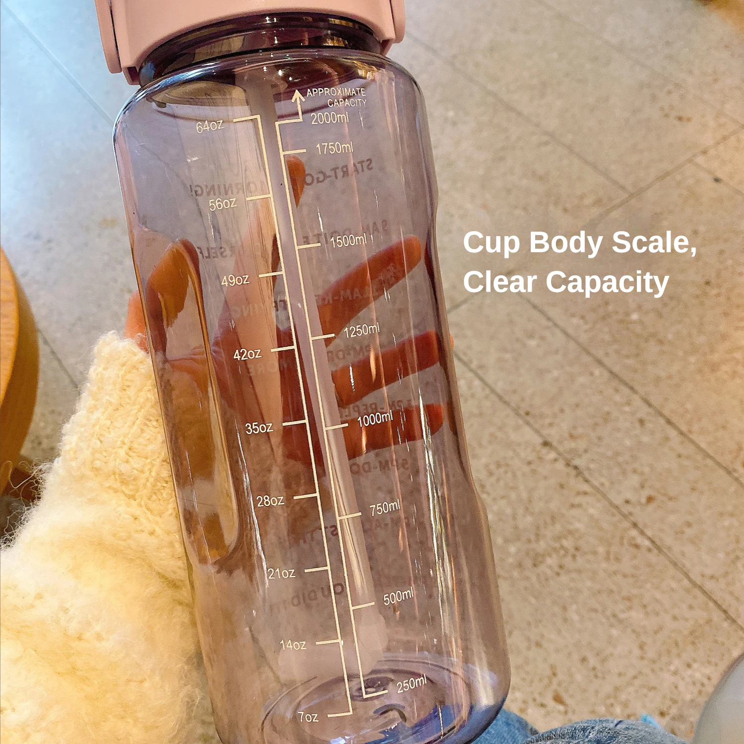 2000ml סופר קיבולת מים קומקום נייד ידית פלסטיק שקוף קש בקבוק מים חיצוני ספורט סיימתי כוס מים - 2