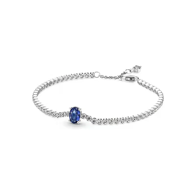 חם למכור כסף סטרלינג 925 קלאסי זירקון כחול צמיד שרשרת סט מתאים המקורי קסם DIY משובח של נשים תכשיטים מתנות - 2