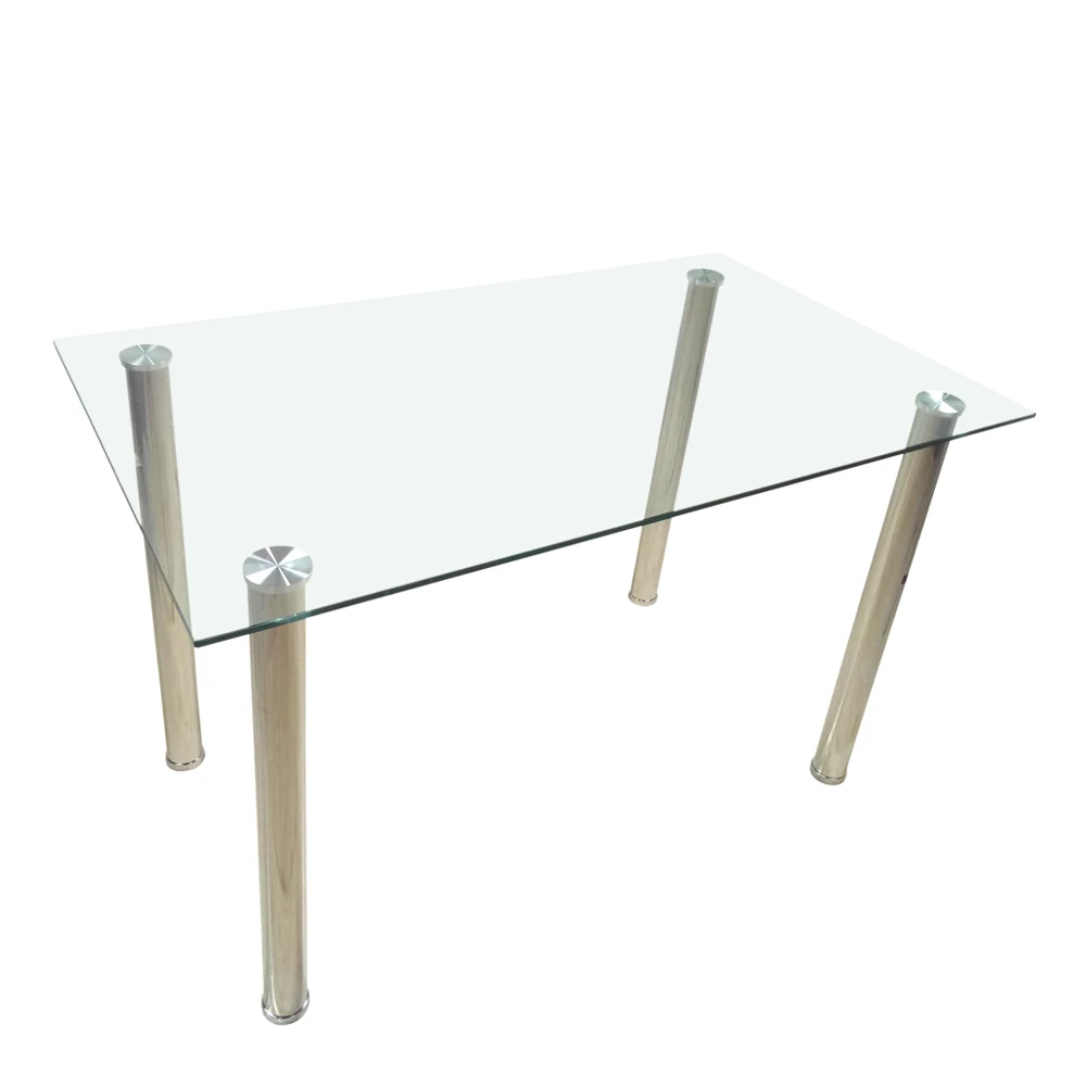 4-מושב שולחן אוכל מלבני פשוט גלילי הרגל שולחן מחוסמת זכוכית, נירוסטה, זכוכית שקופה 110 * 70 * 75 סנטימטר - 3