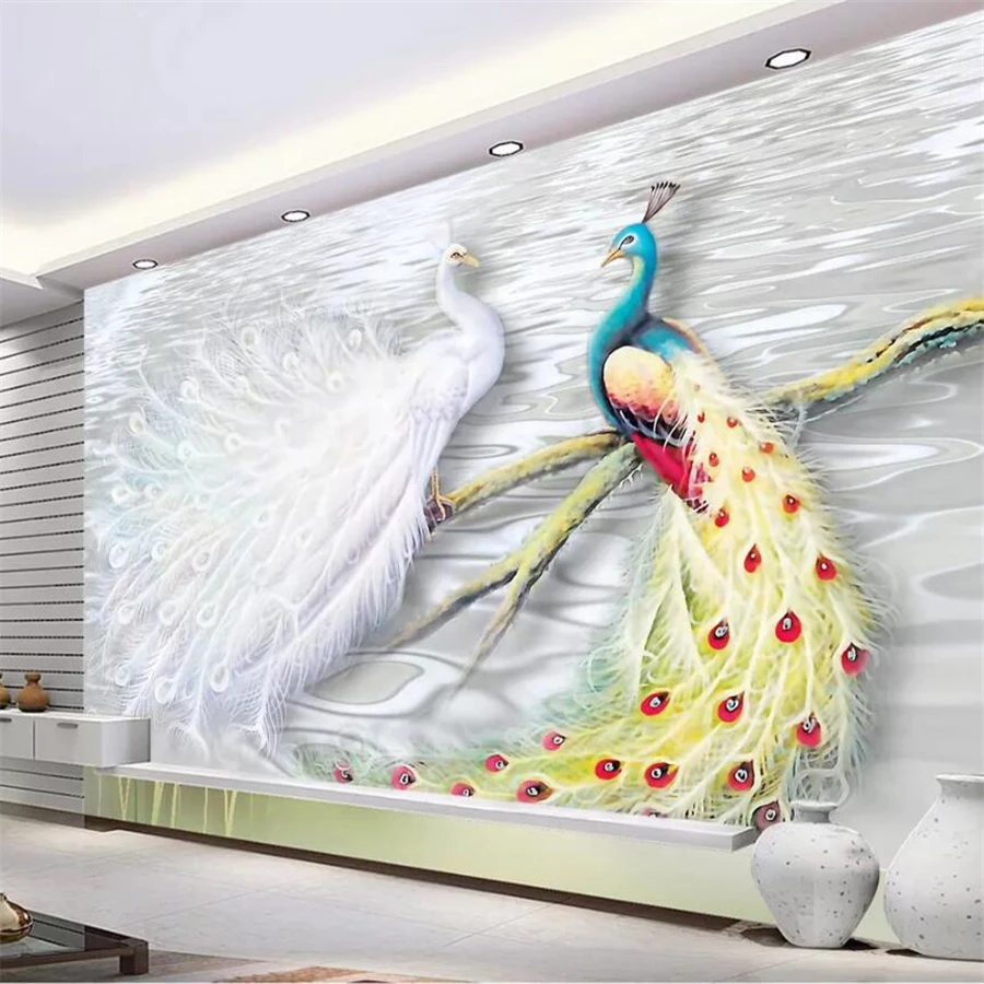 beibehang טפט מותאם אישית 3D טווס גדול ציורי קיר הסלון, חדר השינה, ספת הטלוויזיה רקע תפאורה קיר נייר קש מרקם קיר - 3