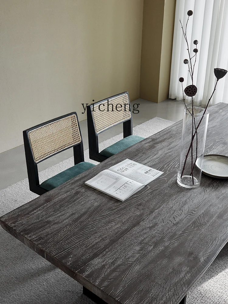 ZC אוכל עץ מלא, שולחן וינטג במצוקה אמצע העתיקה סגנון תעשייתי אלון שולחן אוכל שולחן משרדי, שולחן - 3