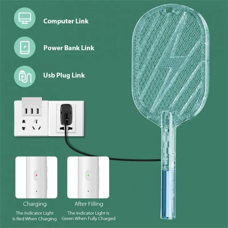 יתוש הרוצח מנורה חשמלית אנטי מחבט קוטל חרקים הקיץ נטענת USB לטוס מחבט הורג מקורה חיצונית חדר השינה גן - 3