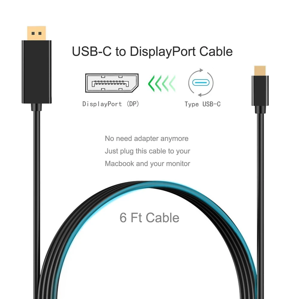 1.8 מ ' USB C כדי להציג יציאת כבל (4K@60Hz) USB 3.1 Type C כדי DP 4K HDTV מתאם עבור MacBook Galaxy S9 Huawei - 3