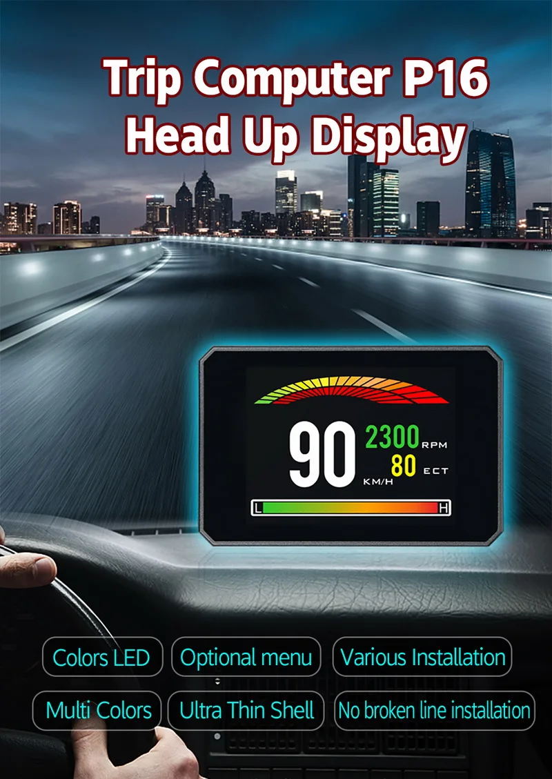 המכונית בגודל 3 אינץ ' האד P16 Head-up Display LCD גדול מסך ללא השתקפות OBD חכם דיגיטלי מד - 3