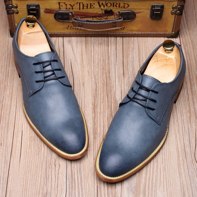 פופ נחמד גברים נעלי נעלי עור רך גברים נעליים מזדמנים Brogues איש עסקי נעלי המותג זכר נעליים שחור כחול A1545 - 3