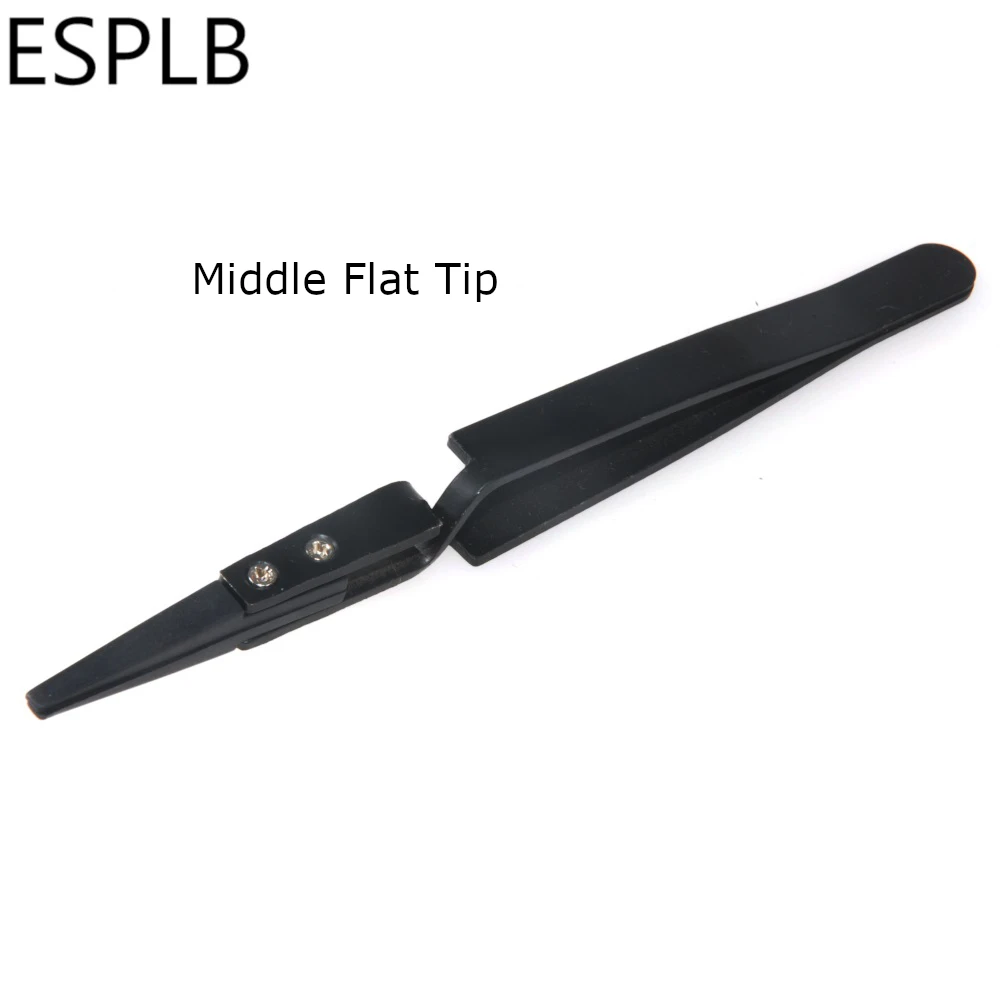ESPLB החדש פינצטה הפוכה פלסטיק שחור טיפ נירוסטה ידית דיוק פינצטה מעוגל/שטוח/ישר טיפ פינצטה - 3