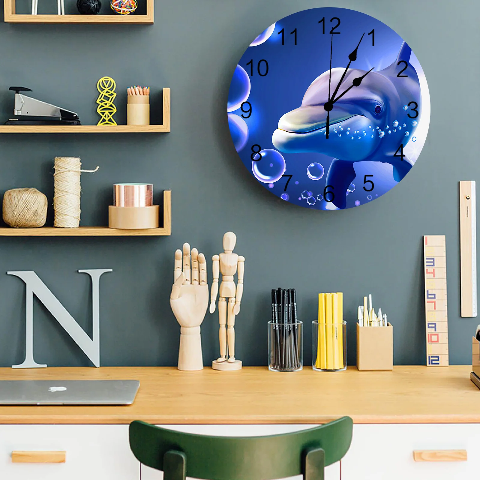 דולפין בועות איור השינה שעון קיר מודרני גדול מטבח, פינת אוכל עגול שעוני קיר הסלון לצפות עיצוב הבית - 3