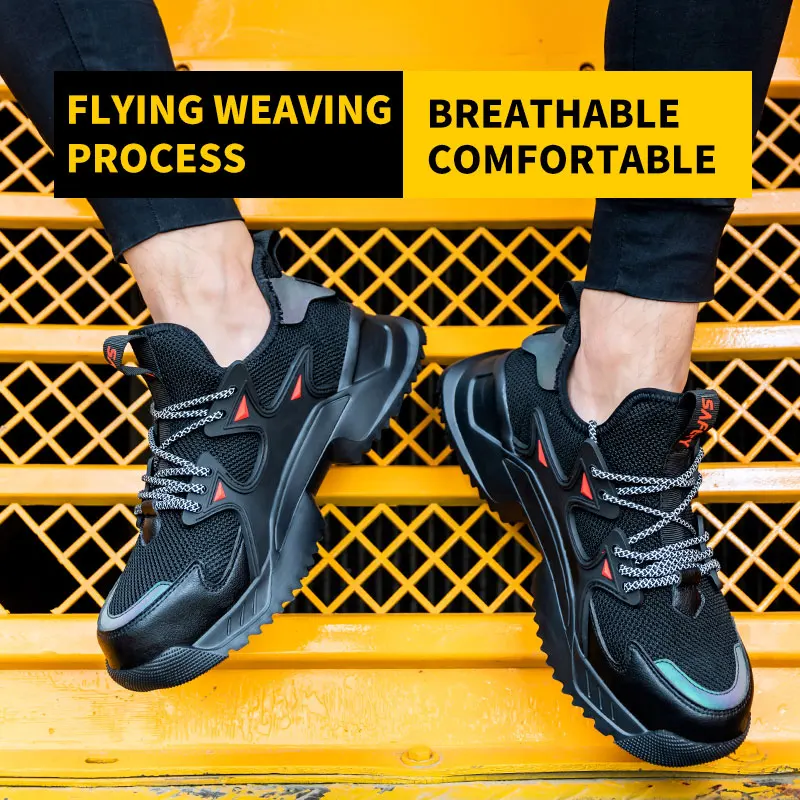 ניתן להריסה סאטן נעלי גברים פלדה עבודה מגפי בטיחות החלקה לנשימה לדקור הוכחה קל משקל נוח נעלי עבודה - 3