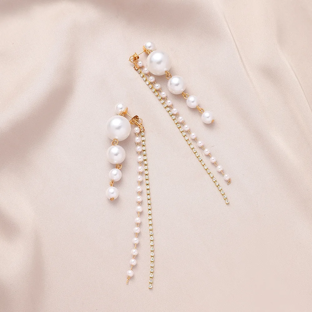 חדש זמן להשתלשל עגילים לנשים אופנה משובץ אבני חן מדומה פרל ציצית זרוק עגיל וינטג ' זהב תכשיטים לחתונה - 3