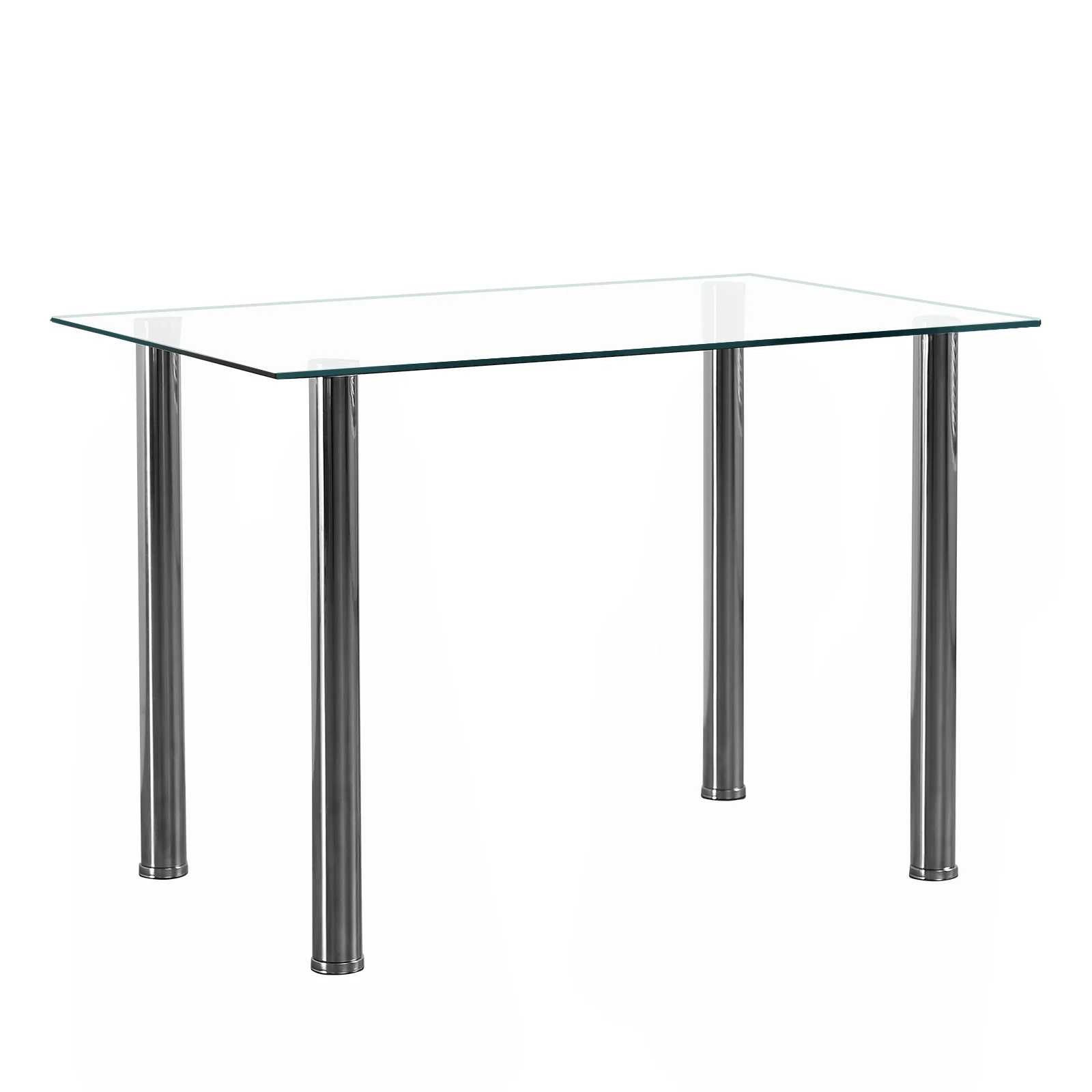 4-מושב שולחן אוכל מלבני פשוט גלילי הרגל שולחן מחוסמת זכוכית, נירוסטה, זכוכית שקופה 110 * 70 * 75 סנטימטר - 4
