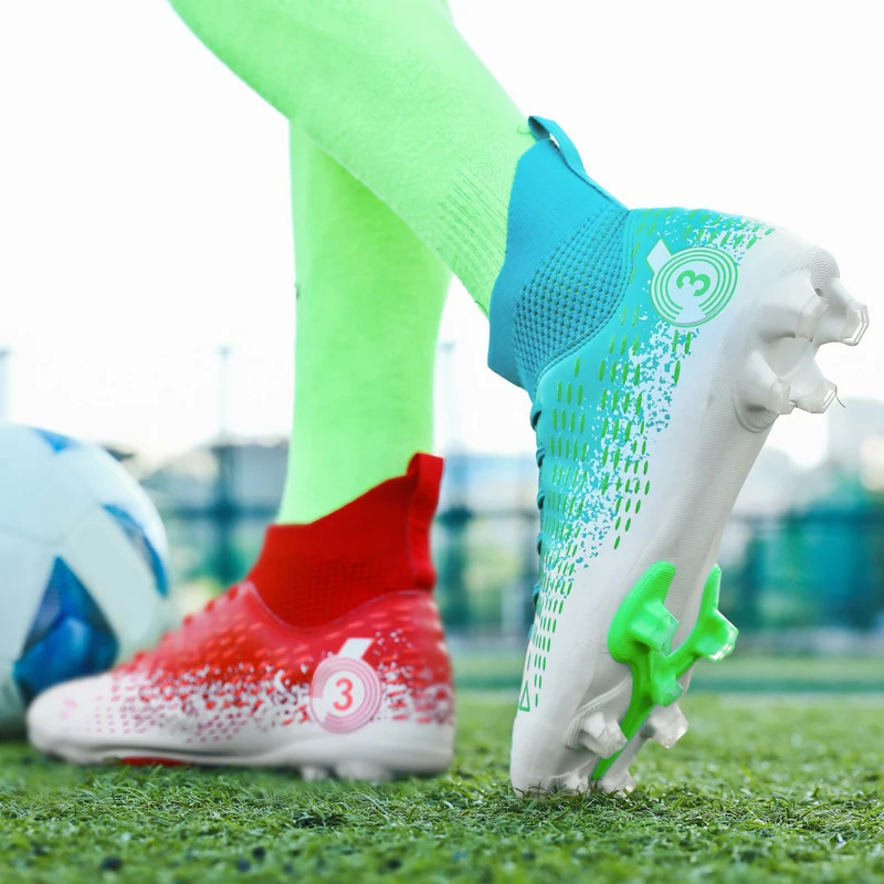 חדש גבוה למעלה גברים נעלי כדורגל שני טון FG/TF לשני המינים נעלי כדורגל ייחודי בעיצוב דשא אימון ילדים הקרסול כדורגל נעלי ספורט - 4