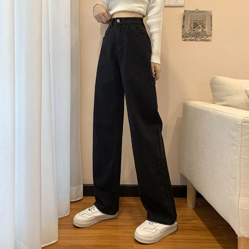 MEXZT נשים גבוהה המותניים שטף ג ' ינס קוריאני לבן מזדמן ישר מכנסיים אביב קיץ כל התאמה רחבה הרגל המכנסיים בציר חדש - 4