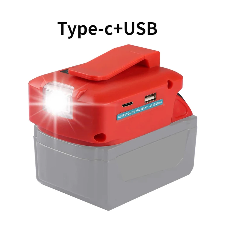 סוללה מתאם אור על מילווקי Li-ion Battery with Type-c+USB DC 12V יציאה 3 מצבי LED מנורת חירום אבזם עובד אור - 4