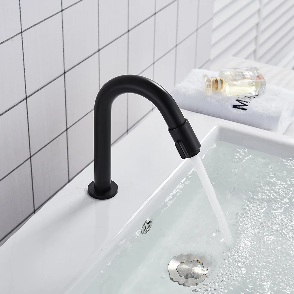 Uythner אמבטיה שחור מט אגן ברז אמבטיה כיור ברזי פליז יחיד מים קרים, ברזי ידית אחת חור יחיד כיור ברז - 4