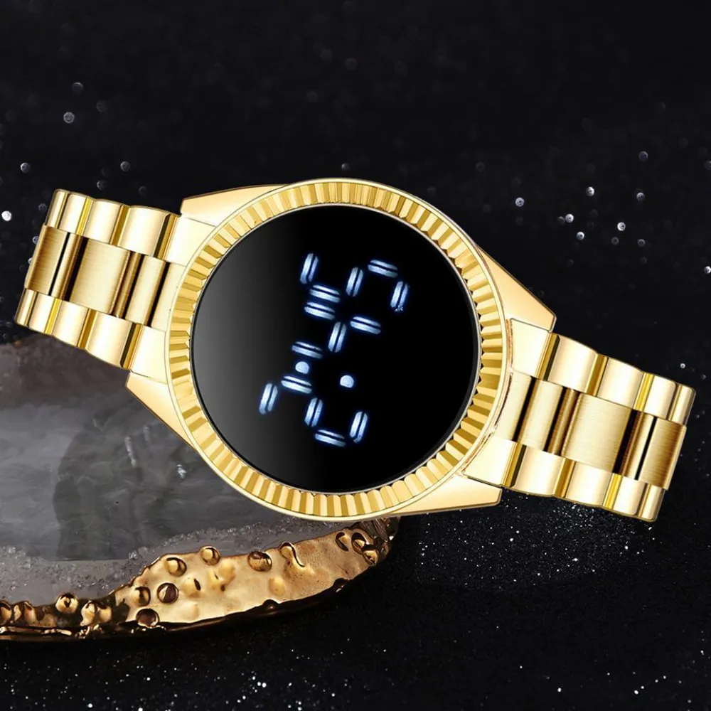 הגעה לניו אופנה LED השעון פלדת להקה אלקטרונית שעון ספורט לגברים לצפות נירוסטה להקת שעון מסך מגע שעון דיגיטלי - 4