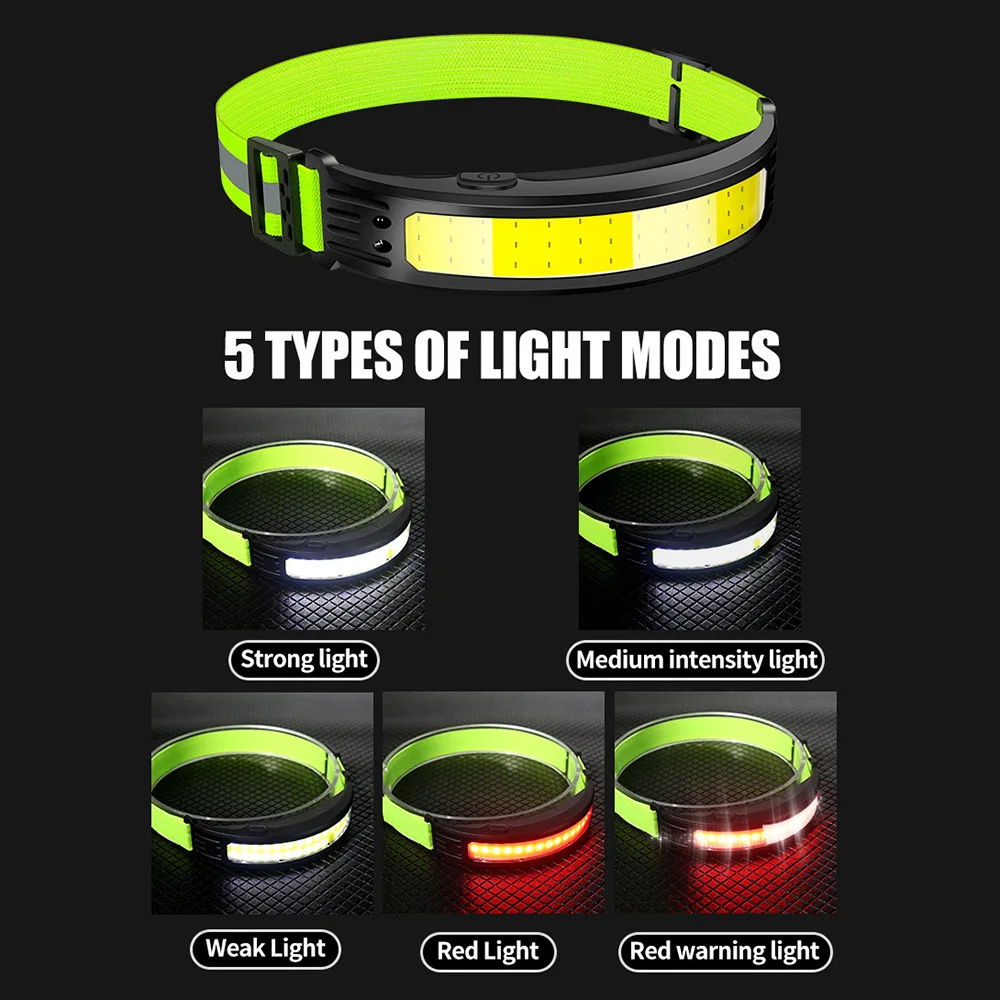 LED חיישן תנועה פנס נטענת הראש לפיד נייד פנס 5 מצבי תאורה פנסים חיצוני קמפינג מנורה. - 4