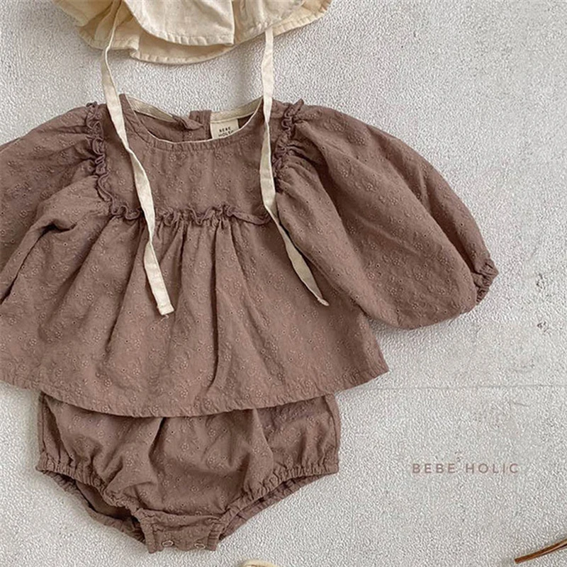אביב קיץ בנות תינוק חליפת תינוקות שרוול ארוך חולצות + מכנסיים קצרים החליפה בגדים לתינוק בגדי ילדות להגדיר הפעוט בגדים - 4