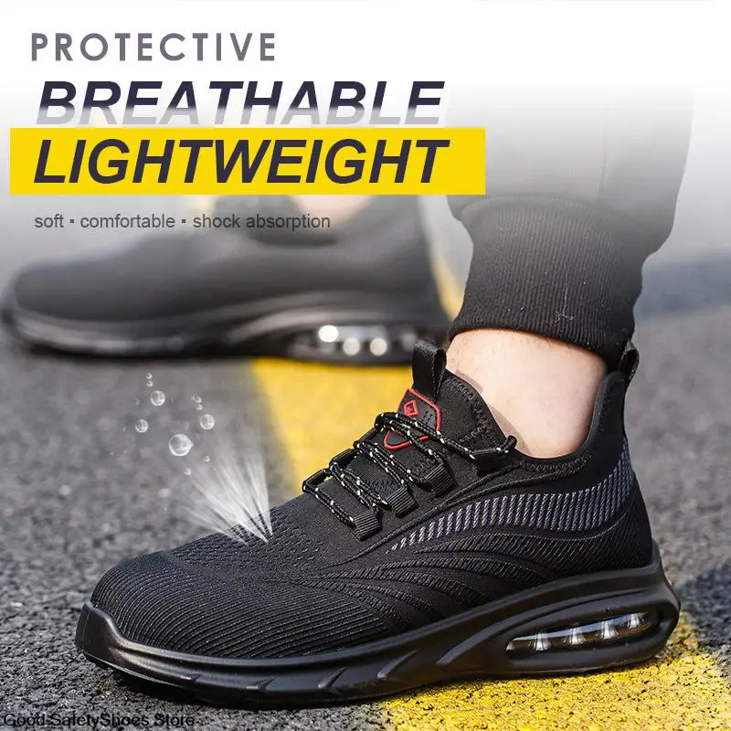 בוהן פלדה עבודה נעלי ספורט גברים לנשימה נעלי בטיחות הדיקור הוכחה משקל נעלי עבודה לגברים נשים בלתי ניתן להריסה נעליים - 4