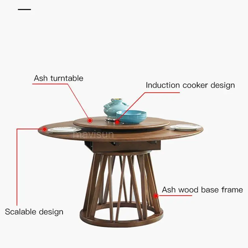 נורדי כסאות מטבח ביתי להארכה עץ מלא סביב שולחן האוכל עם הפטיפון מודרני פשוט ריהוט חדר האוכל - 5