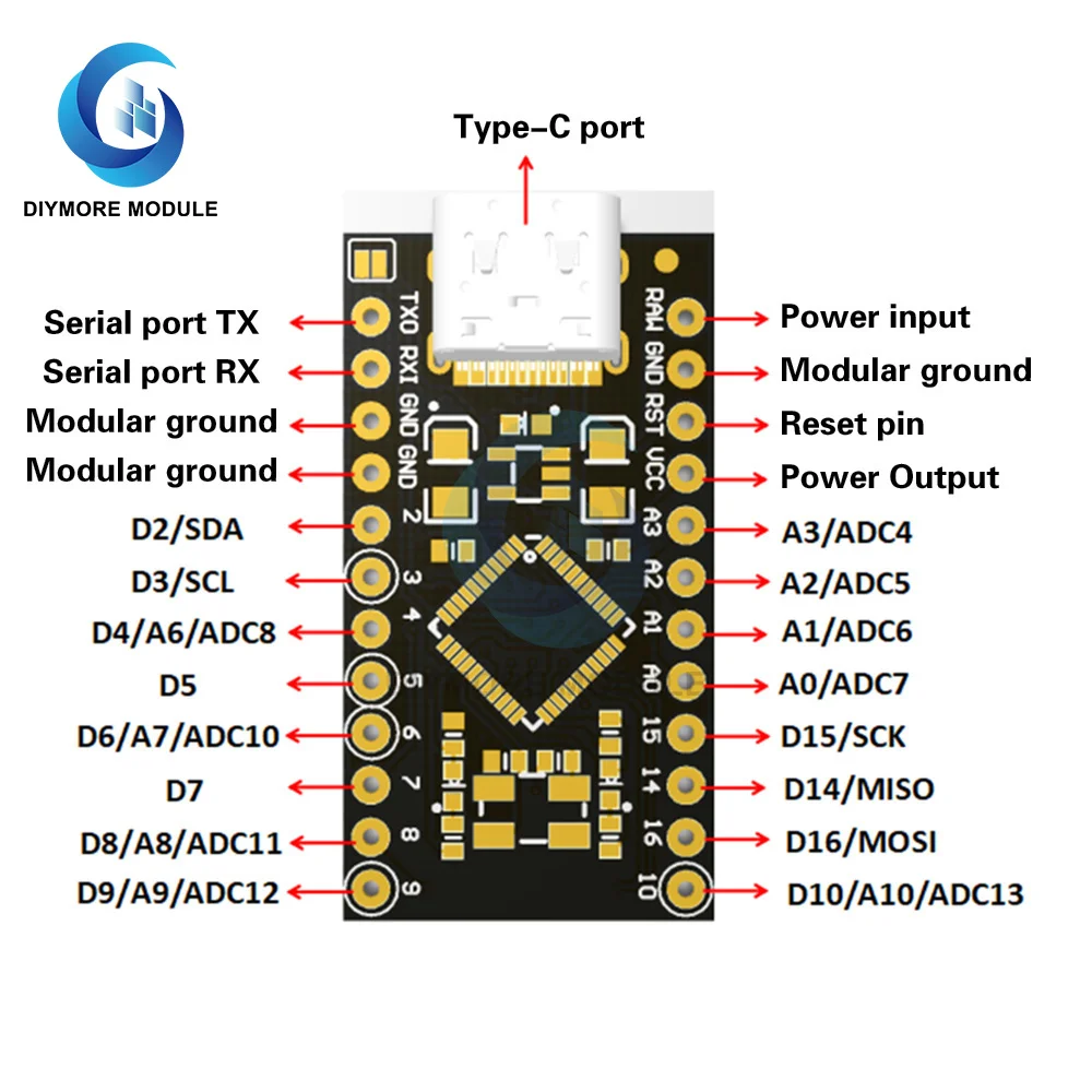 10Pcs סוג C-USB MINI Pro מיקרו ATmega32U4 5V/16MHz מודול עם 2 שורה להצמיד לכותרת לאונרדו ממשק Usb לוח Arduino - 5