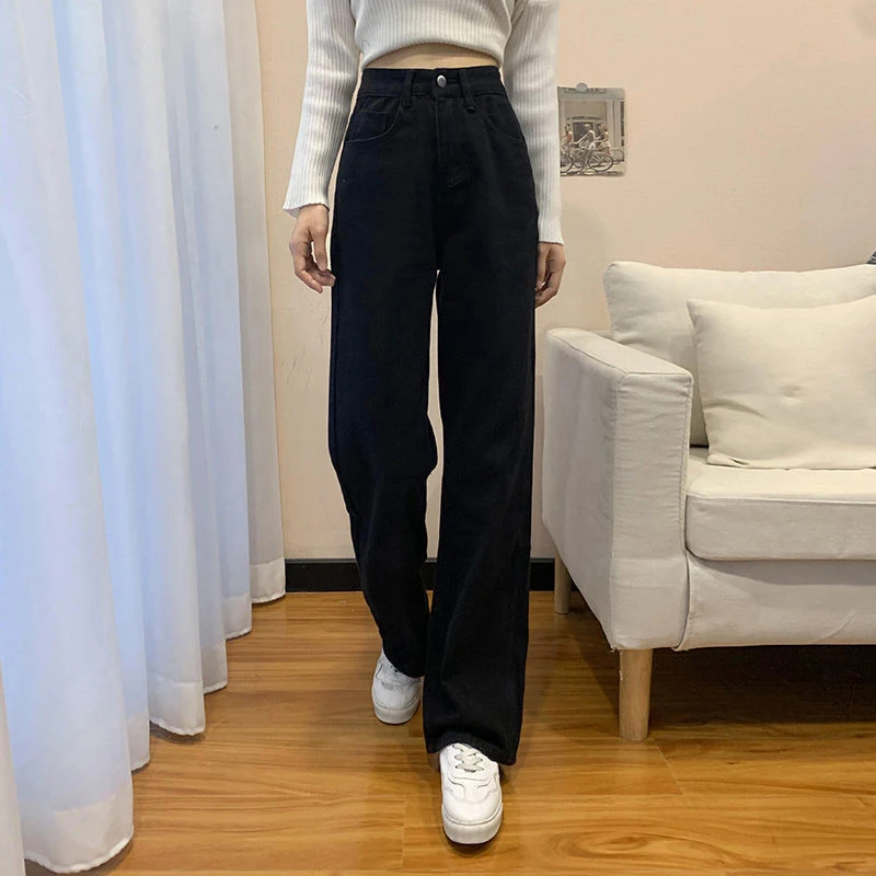 MEXZT נשים גבוהה המותניים שטף ג ' ינס קוריאני לבן מזדמן ישר מכנסיים אביב קיץ כל התאמה רחבה הרגל המכנסיים בציר חדש - 5