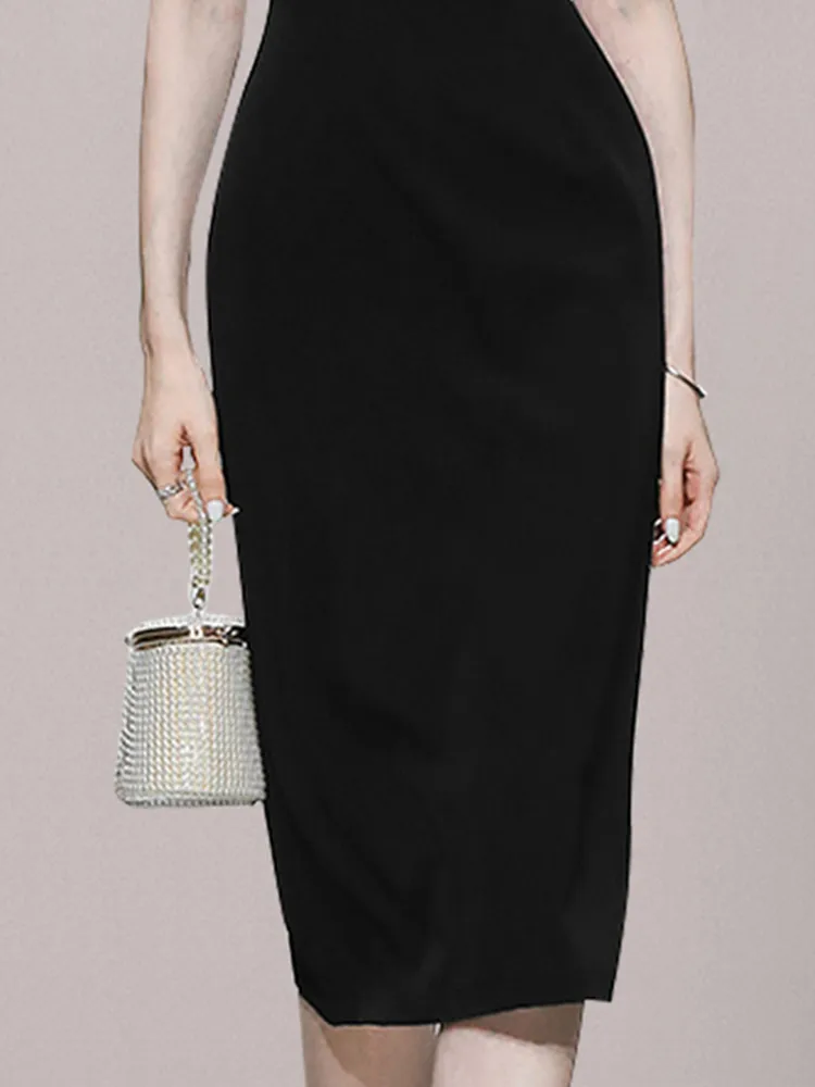 אופנה חדשה לנשים מזג בציר פנס שרוול קצר שמלת קיץ גבירותיי מותניים צרים אמצע אורך השמלה השחורה Vestidos - 5