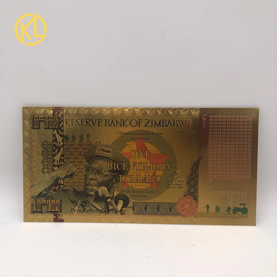 10pcs זימבבואה זהב השטר אחד BicCENTILLION דולר זהב 999999 זימבבואה דולר האבן שטרות לעסקים מתנות - 5