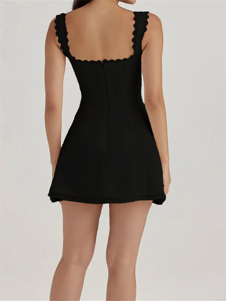 CHRONSTYLE אלגנטי לנשים קצר Mini שמלה עם צווארון וי עמוק Slim Fit מצולעים מיכל שמלה סקסית מוצק הקיץ הנשי Vestidos Clubwear 2023 - 5