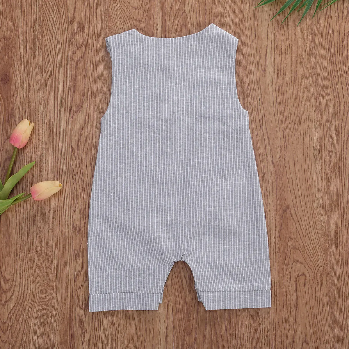 2020 התינוק קיץ בגדי התינוק הנולד בנים כפתורים פסים רומפר אופנה שרוולים רומפר כותנה פשתן סרבל - 5
