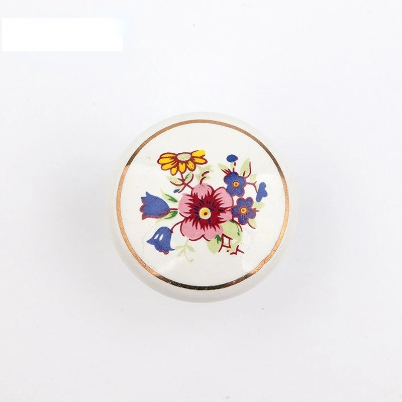 פסטורלי בסגנון קרמיקה קטנים להתמודד עם פרח Handpainted קרמיקה מצוירת מגירת הארון ידית הדלת. ידית קרמיקה פרח - 5