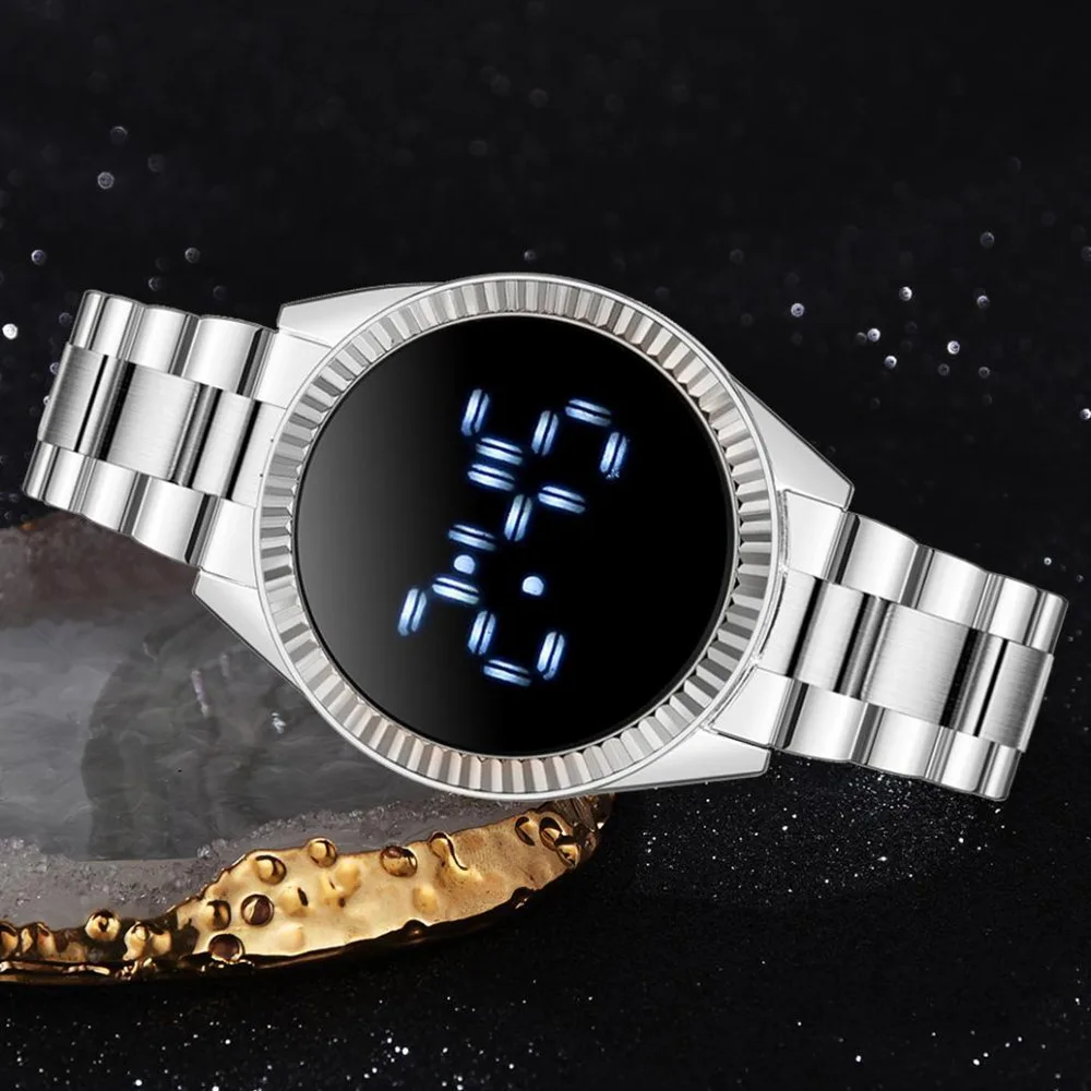 הגעה לניו אופנה LED השעון פלדת להקה אלקטרונית שעון ספורט לגברים לצפות נירוסטה להקת שעון מסך מגע שעון דיגיטלי - 5
