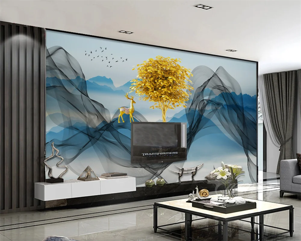 beibehang מותאם אישית חדש הסינית המודרנית מצוירים ביד קווי דיו נוף קווי טלוויזיה רקע טפט קיר מסמכי עיצוב הבית - 5