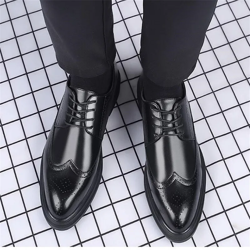 Mens רשמי נעלי עור אמיתי נעלי אוקספורד לגברים 2021 לגברים נעלי שמלה קלאסית עיצוב חתונה נעלי שרוכים עור Brogues - 5