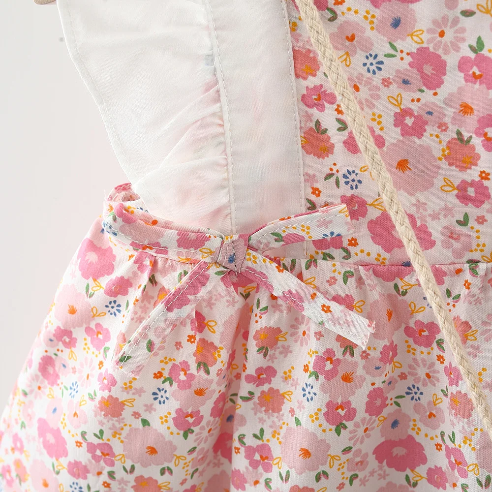 2Pcs/Set וינטג ' ילדה שמלות קיץ כותנה דק פעוטות ילדים תחפושת ללא שרוולים תינוקות בגדים לשלוח תיק 0 ל-4 Y - 5
